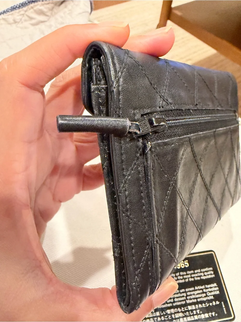 Chanel CC Black Leather Quilted Flap Envelope Wallet Clutch
